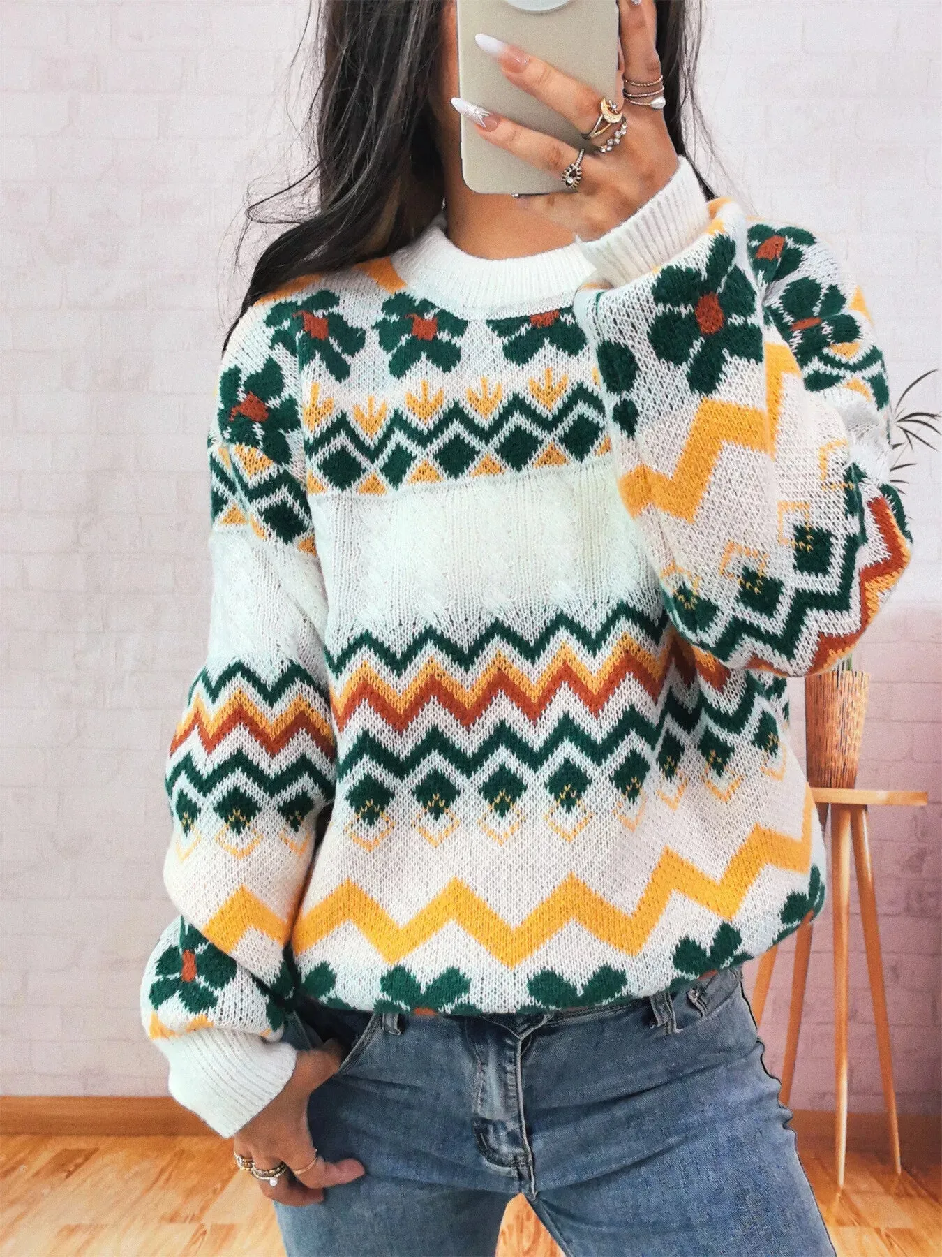 Geometric Round Neck Long Sleeve Sweater sold by Charming Charlie product image thumbnail 2