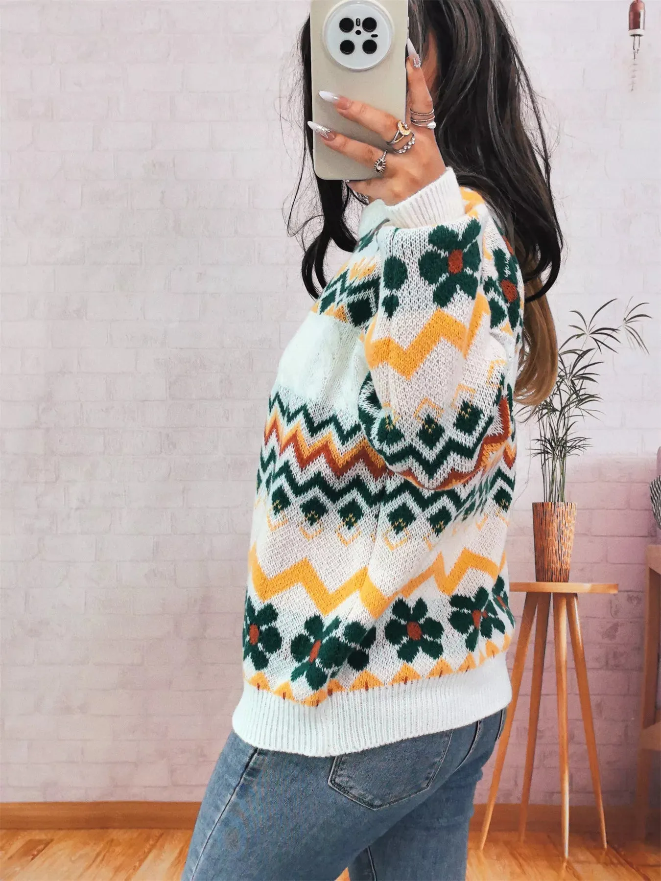 Geometric Round Neck Long Sleeve Sweater sold by Charming Charlie product image thumbnail 4