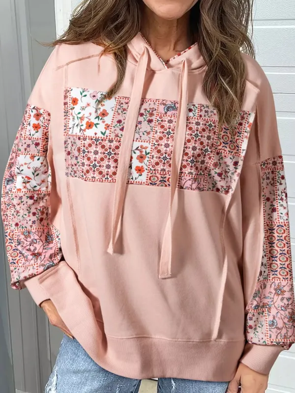 Floral Print Drawstring Long Sleeve Hoodie sold by Charming Charlie