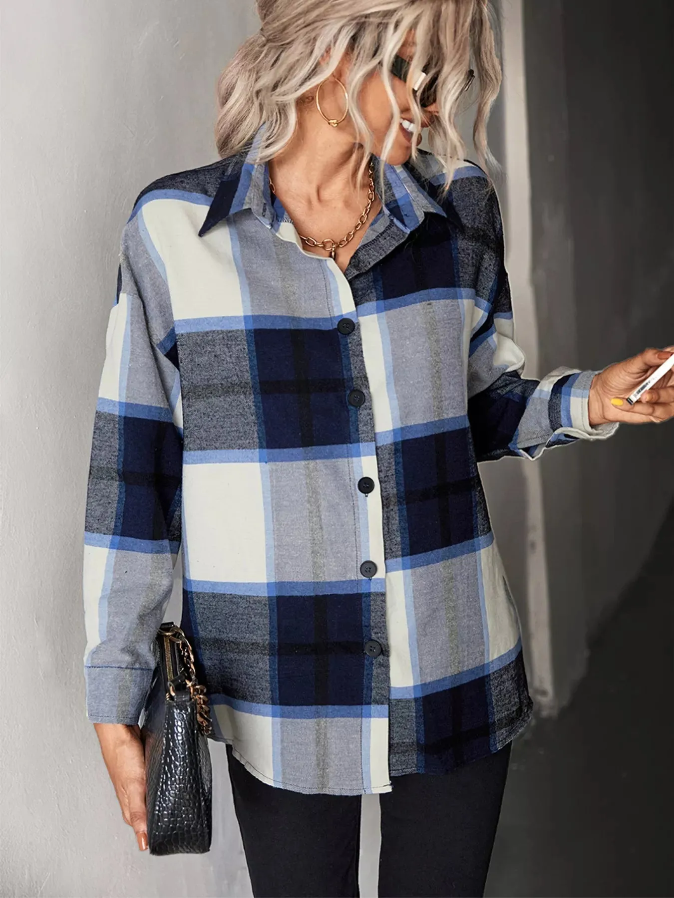 Plaid Button-Down Long Sleeve Shirt sold by Charming Charlie product image thumbnail 3