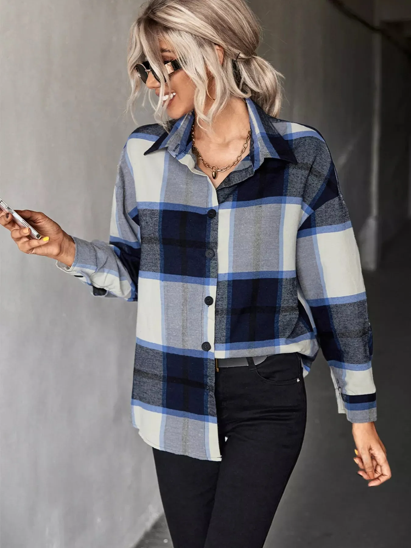 Plaid Button-Down Long Sleeve Shirt sold by Charming Charlie product image thumbnail 4