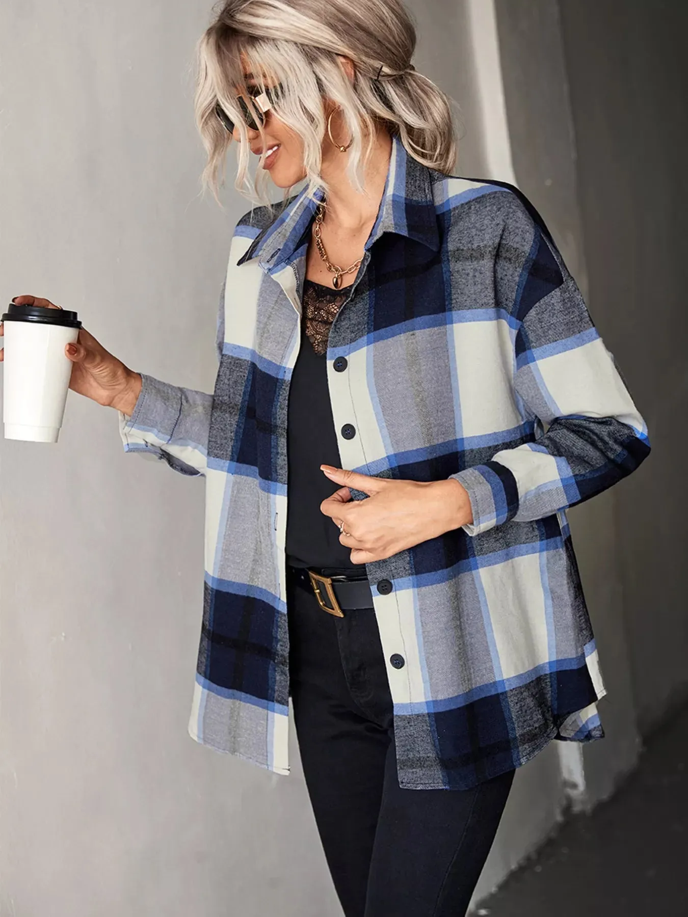 Plaid Button-Down Long Sleeve Shirt sold by Charming Charlie product image thumbnail 5