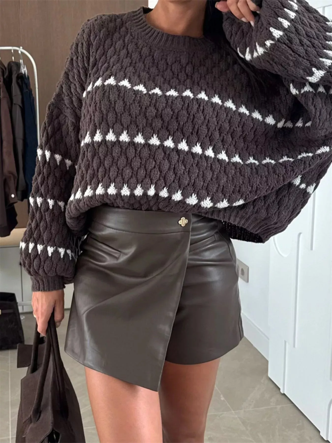 Chunky Knit Striped Sweater with Balloon Sleeves sold by Charming Charlie product image thumbnail 4