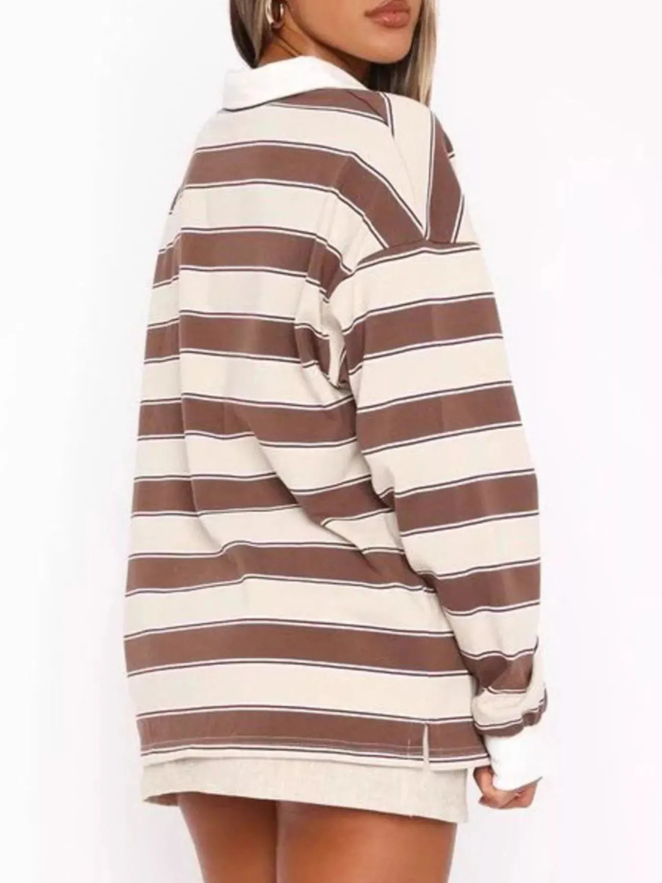 Striped Button Detail Long Sleeve Polo sold by Charming Charlie product image thumbnail 3