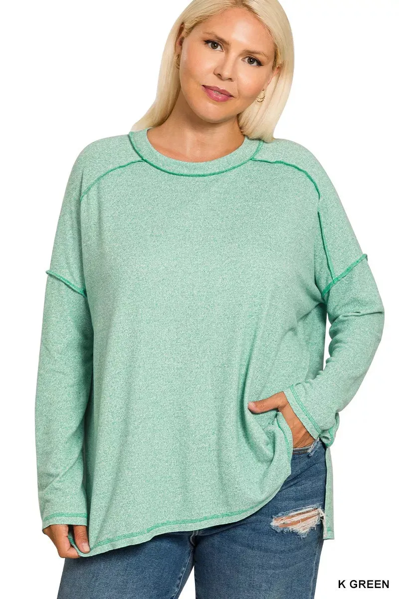 Zenana Full Size Melange Hacci Exposed Seam Hi-low Tee Plus Size sold by Charming Charlie product image thumbnail 2