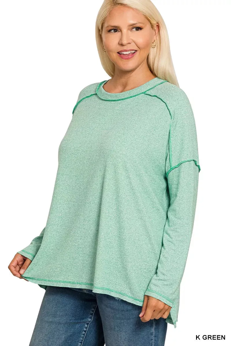 Zenana Full Size Melange Hacci Exposed Seam Hi-low Tee Plus Size sold by Charming Charlie product image thumbnail 3