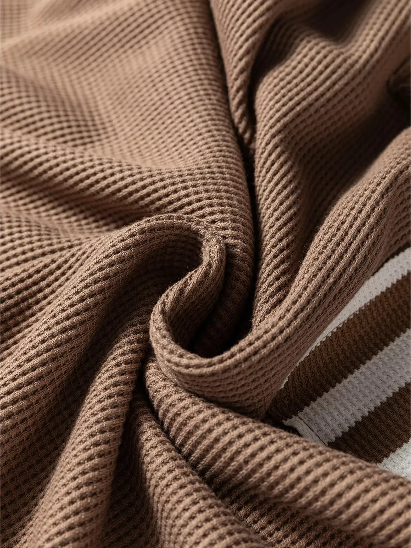 Waffle Texture Striped Patchwork Button Neck Drawstring Hoodie sold by Charming Charlie product image thumbnail 4