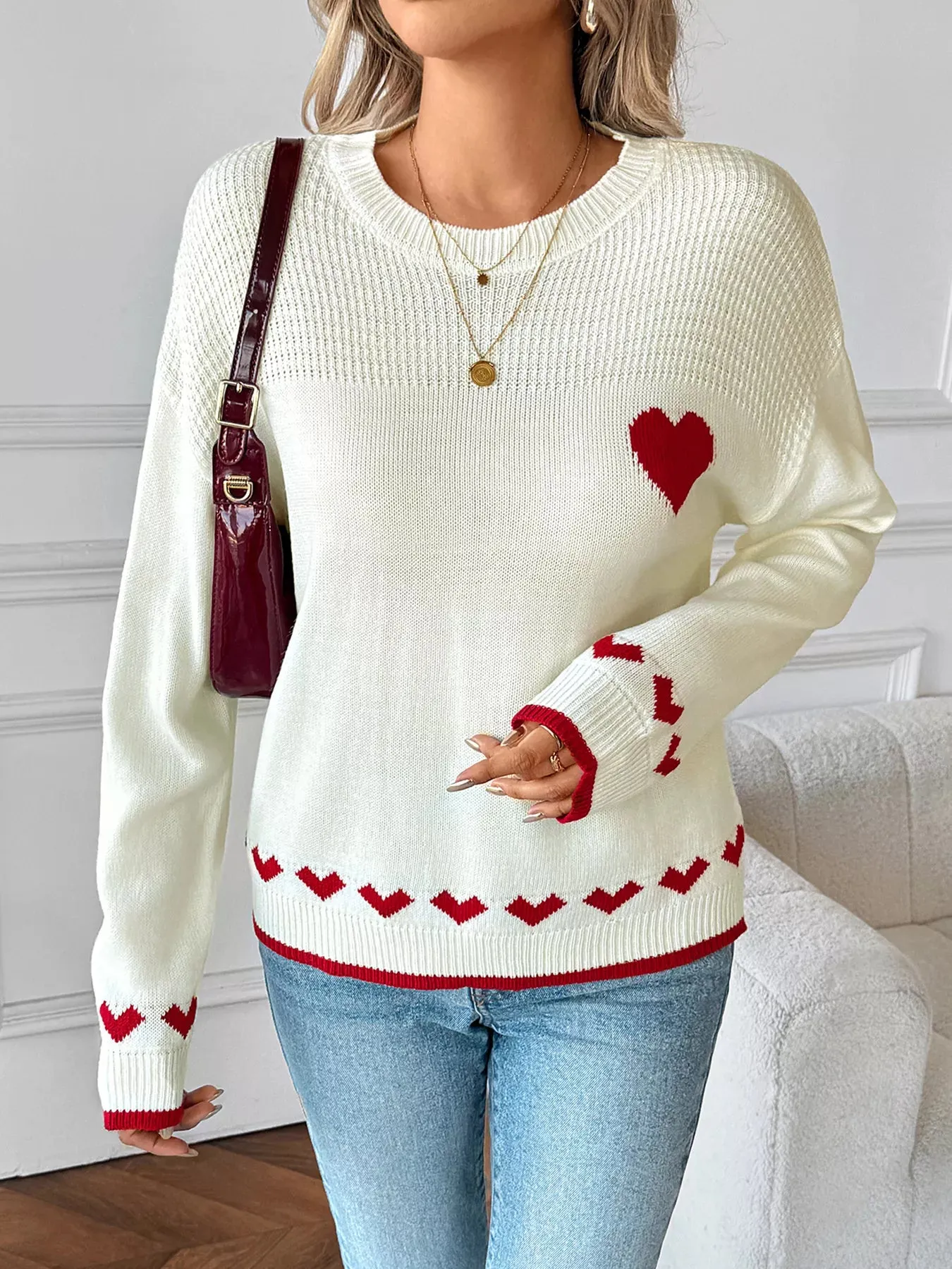 Heart Pattern Dropped Shoulder Sweater sold by Charming Charlie product image thumbnail 2