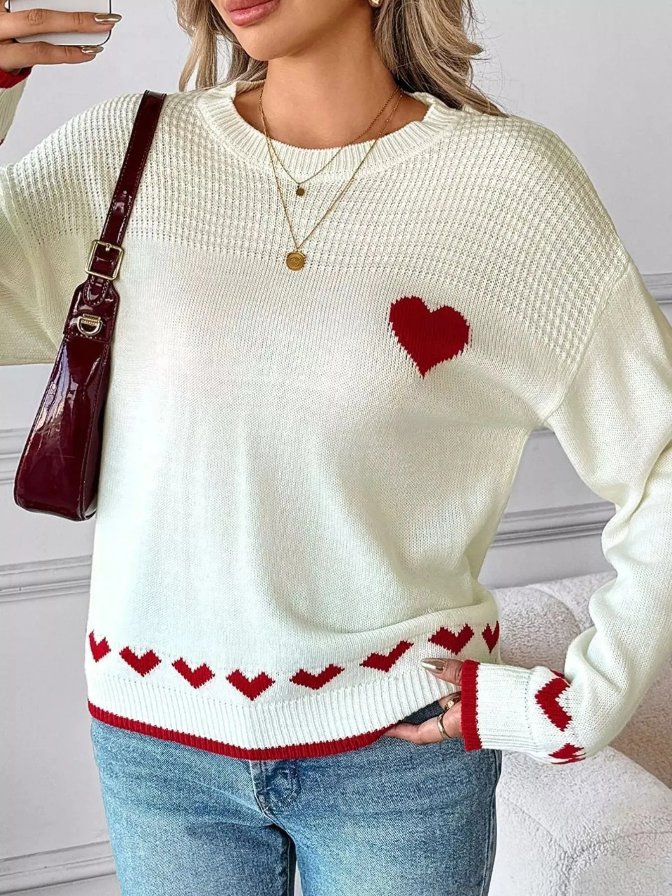 Heart Pattern Dropped Shoulder Sweater sold by Charming Charlie product image thumbnail 4