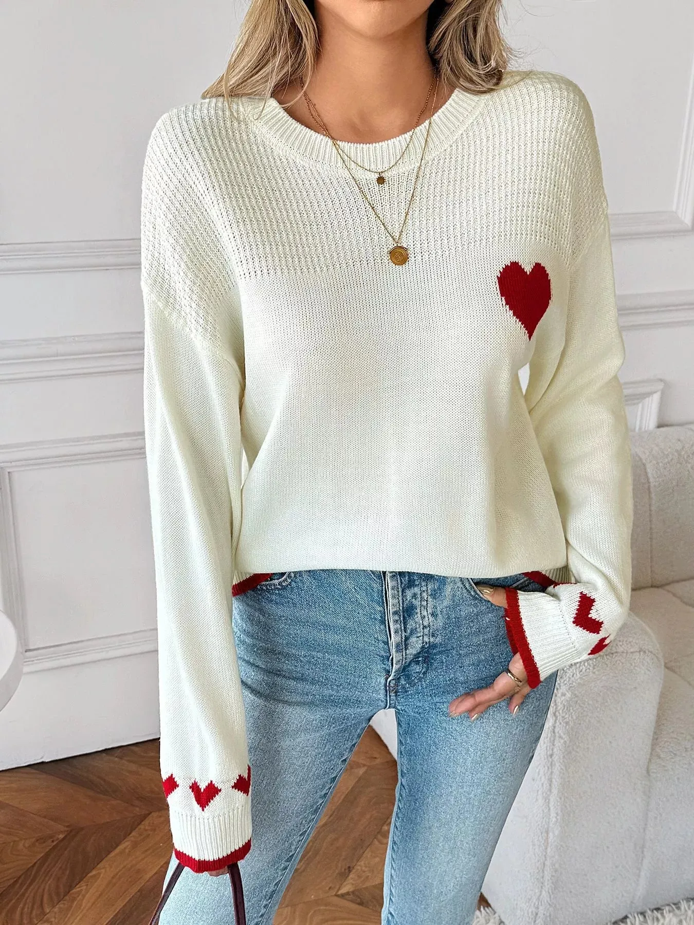 Heart Pattern Dropped Shoulder Sweater sold by Charming Charlie