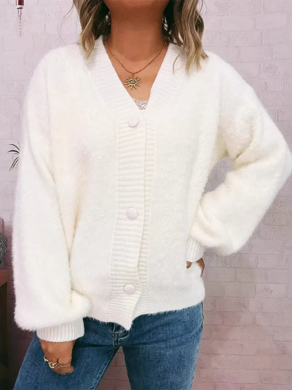 Fuzzy Button-Up Long Sleeve Cardigan sold by Charming Charlie
