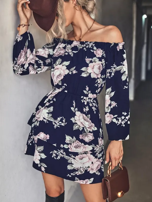 Off-Shoulder Floral Print Long Sleeve Mini Dress sold by Charming Charlie