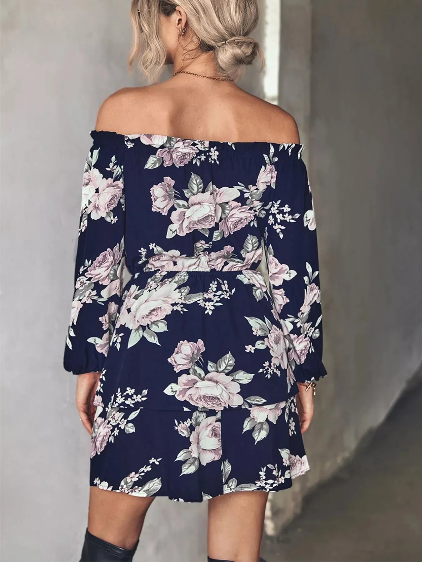 Off-Shoulder Floral Print Long Sleeve Mini Dress sold by Charming Charlie product image thumbnail 2