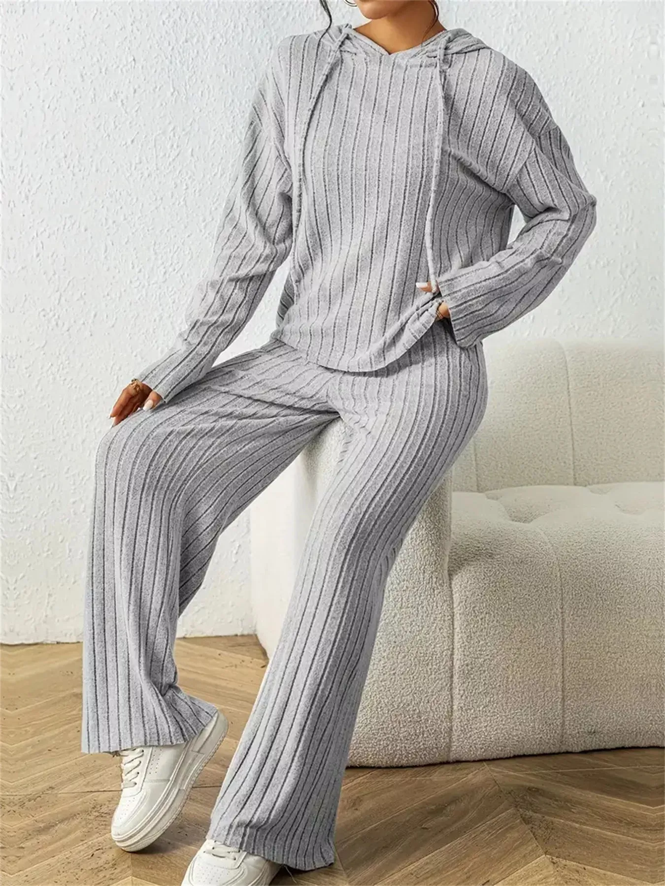 Ribbed Drawstring Hoodie and Pants Set sold by Charming Charlie product image thumbnail 2