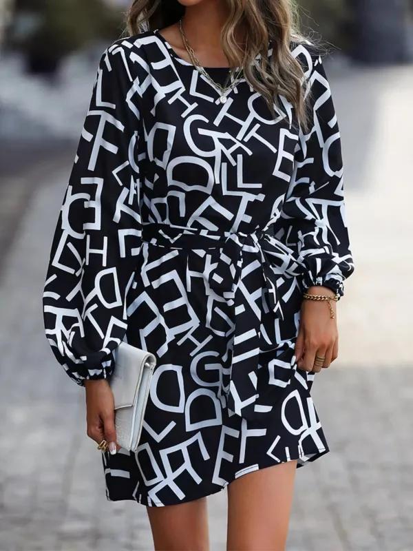 Letter Print Balloon Sleeve Dress sold by Charming Charlie