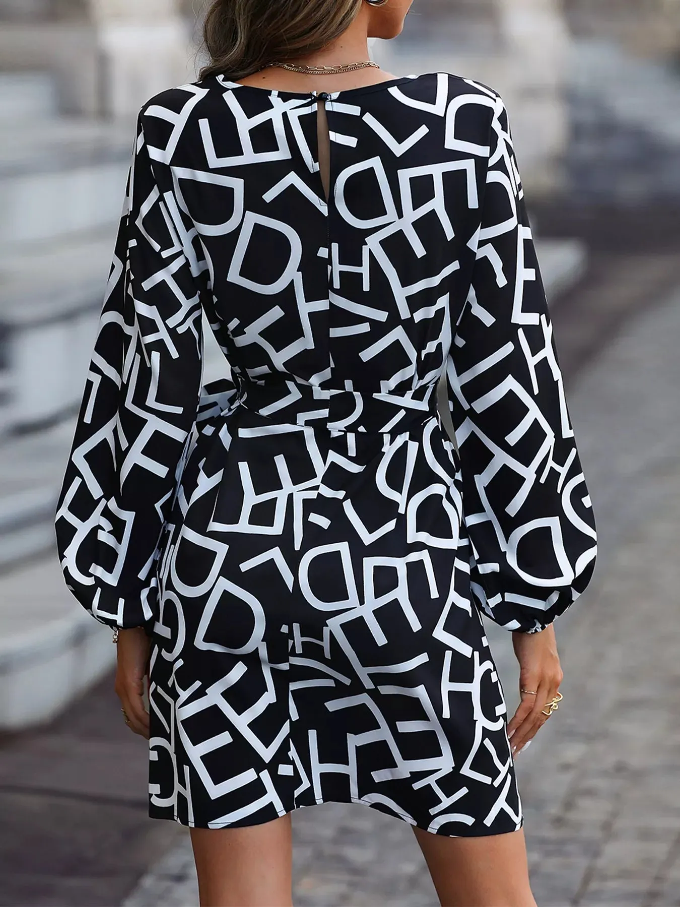 Letter Print Balloon Sleeve Dress sold by Charming Charlie product image thumbnail 2