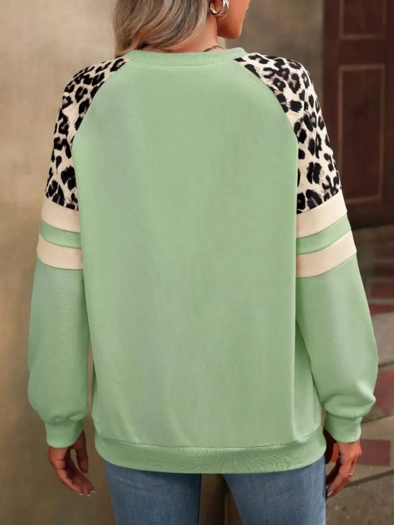 Leopard Round Neck Raglan Sleeve Sweatshirt sold by Charming Charlie product image thumbnail 5