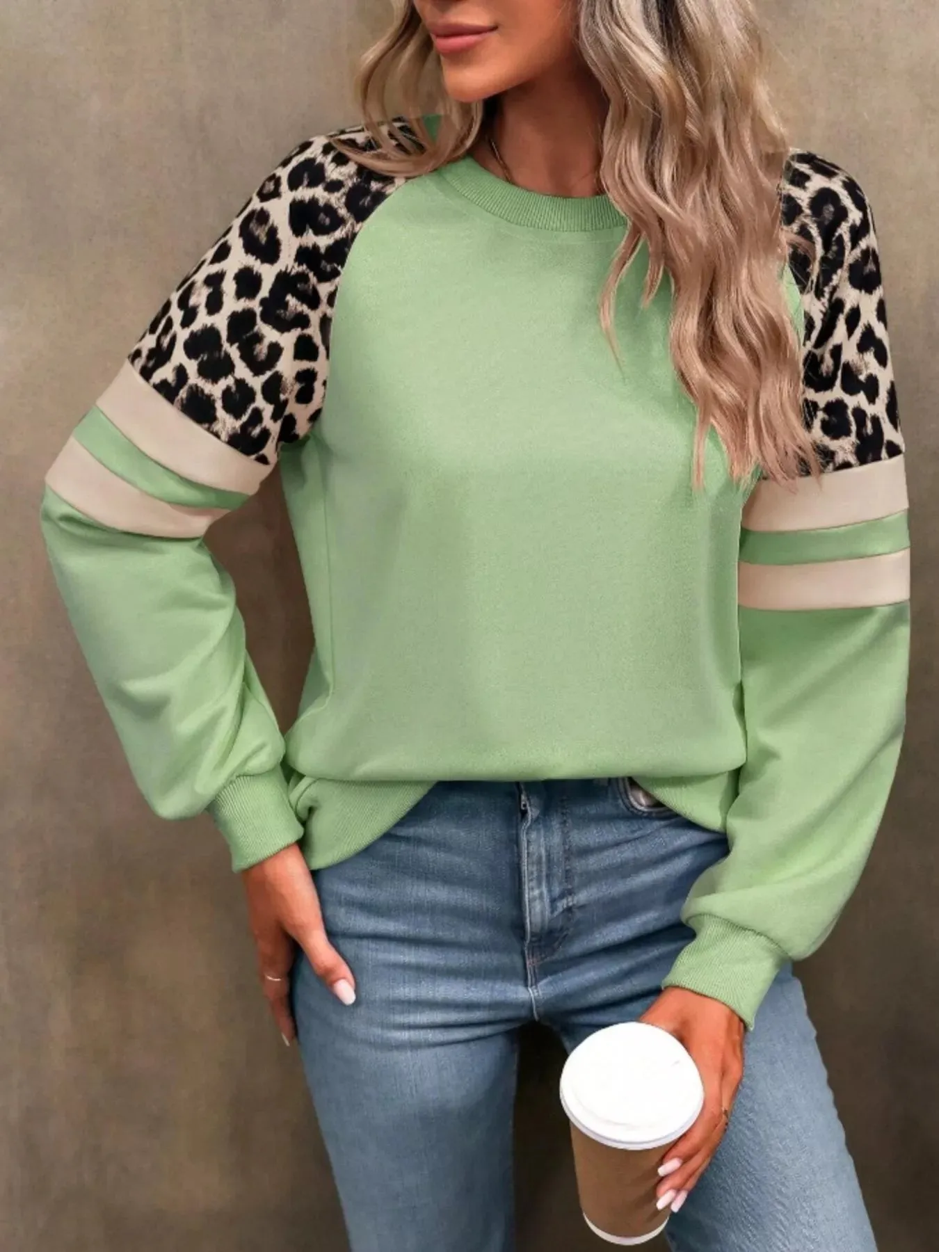 Leopard Round Neck Raglan Sleeve Sweatshirt sold by Charming Charlie product image thumbnail 2