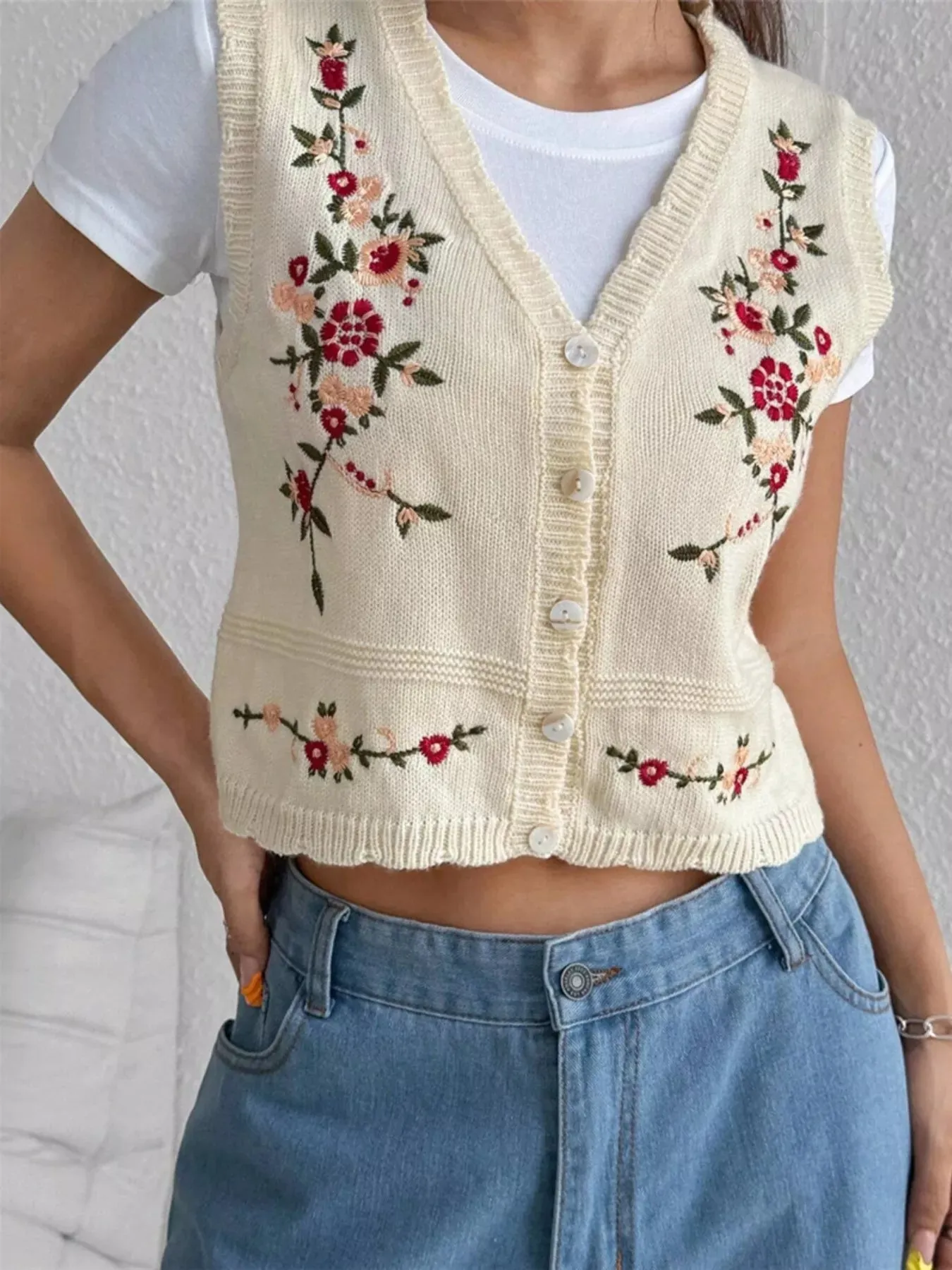 Embroidered Button Up Sweater Vest sold by Charming Charlie product image thumbnail 2
