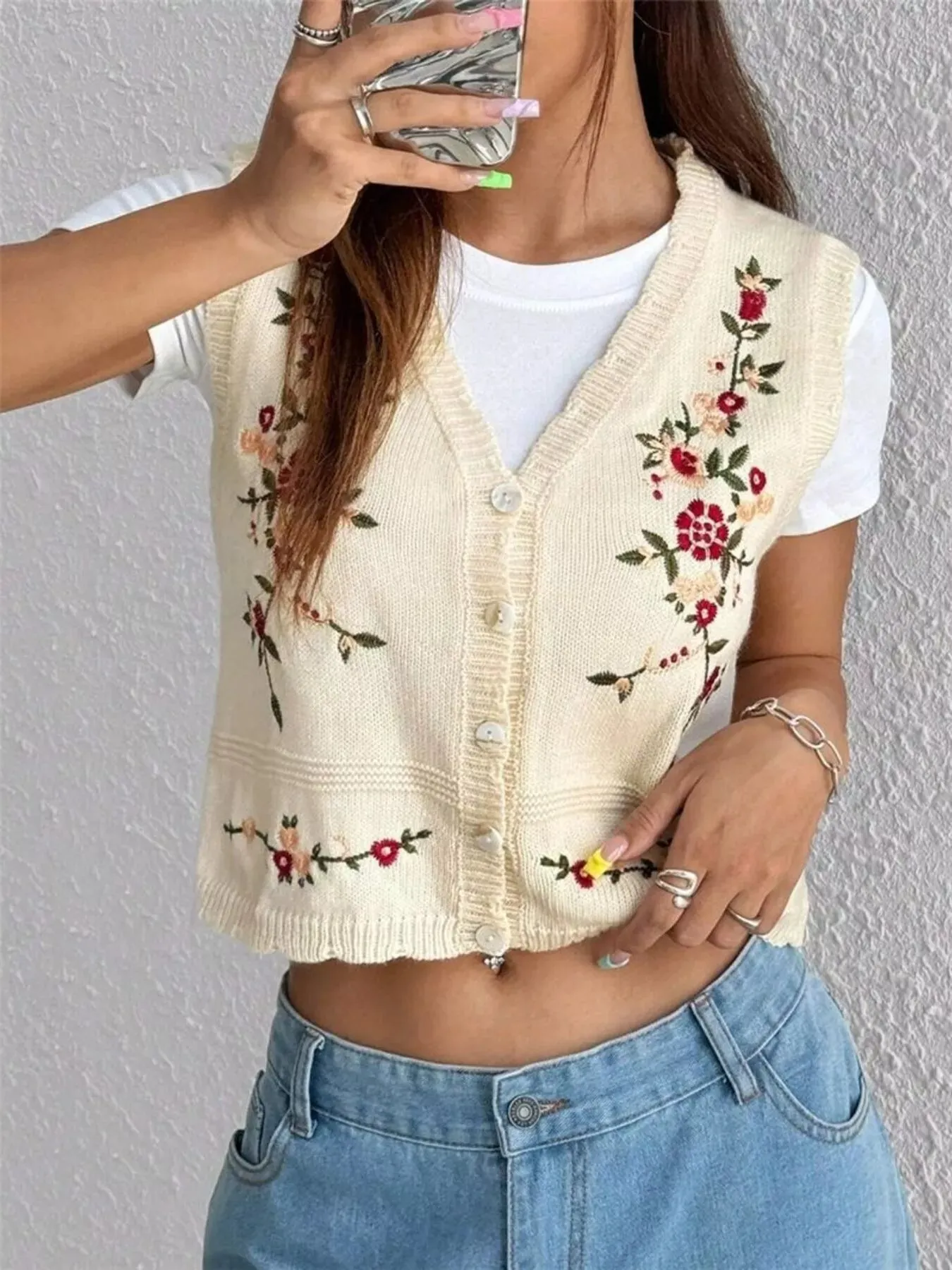 Embroidered Button Up Sweater Vest sold by Charming Charlie product image thumbnail 3
