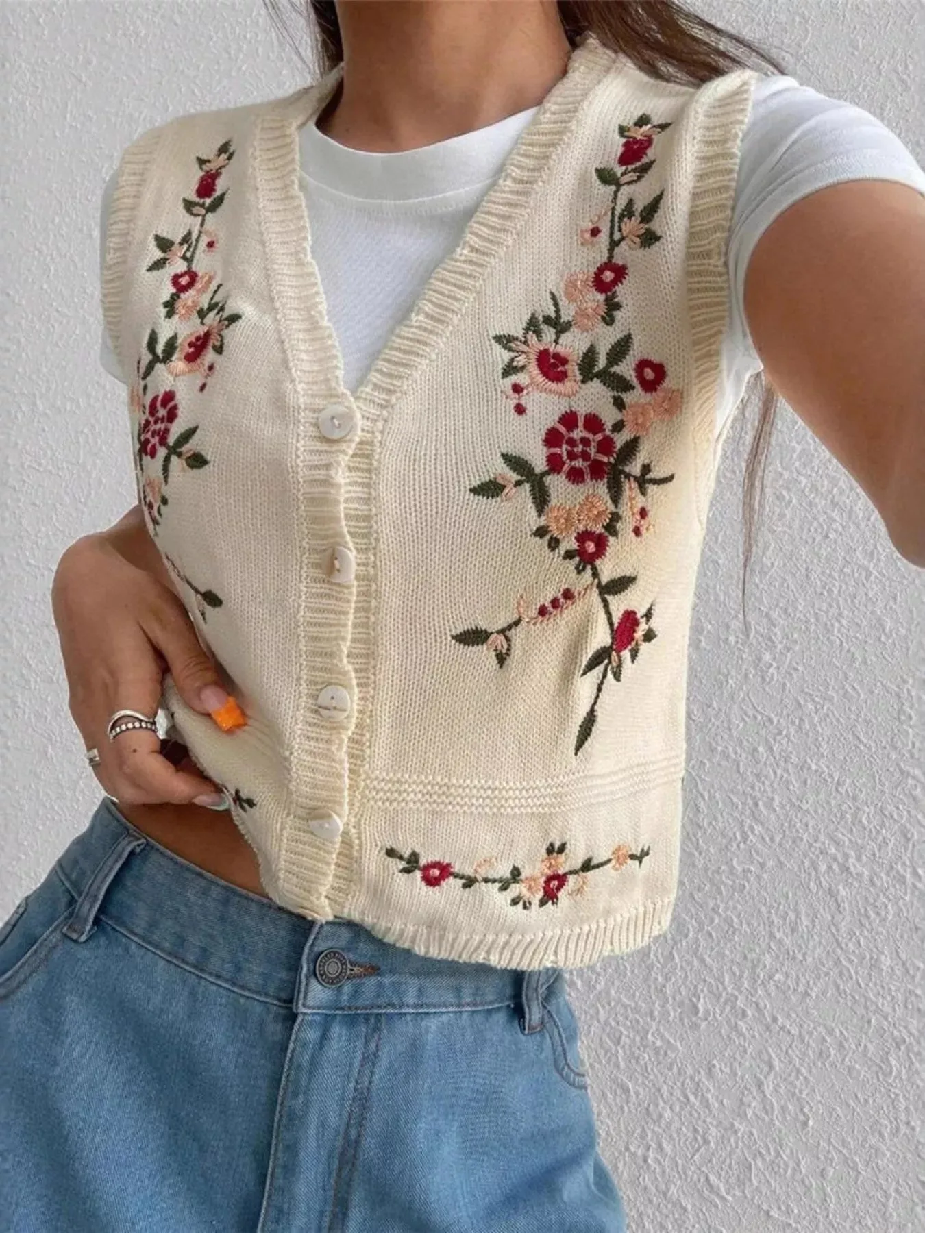 Embroidered Button Up Sweater Vest sold by Charming Charlie product image thumbnail 4