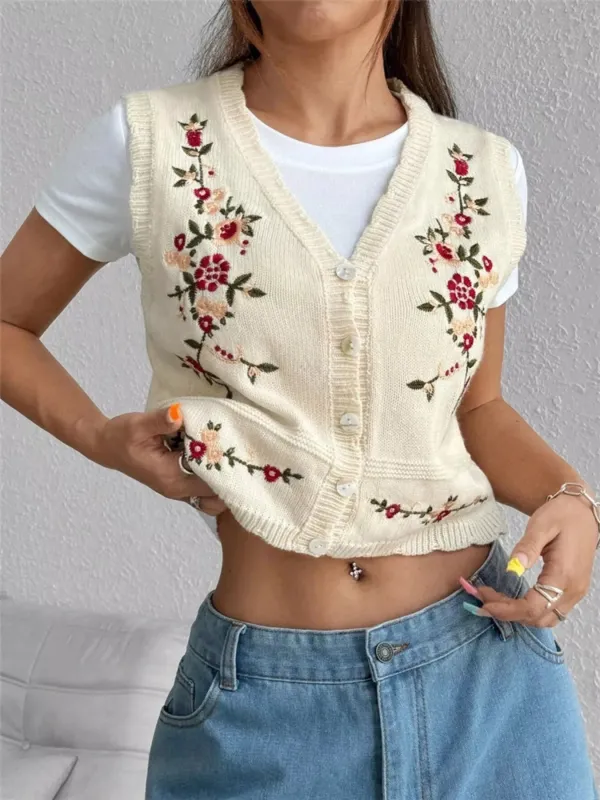 Embroidered Button Up Sweater Vest sold by Charming Charlie