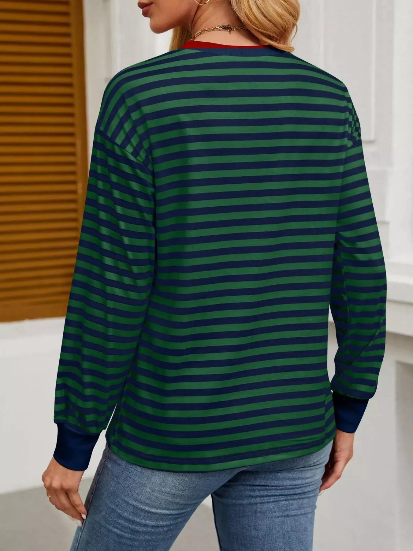 Striped Round Neck Long Sleeve T-Shirt sold by Charming Charlie product image thumbnail 5