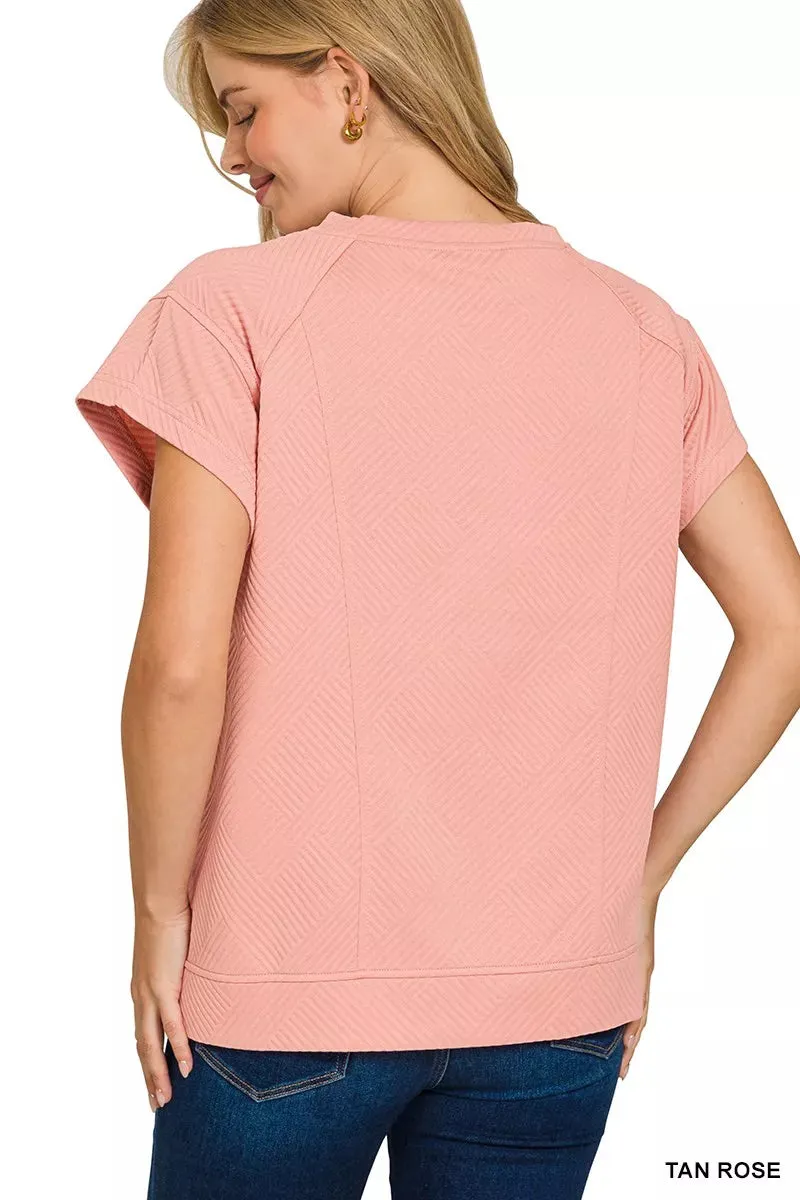 Zenana Textured Knit Jacquard Short Sleeve Top sold by Charming Charlie product image thumbnail 3