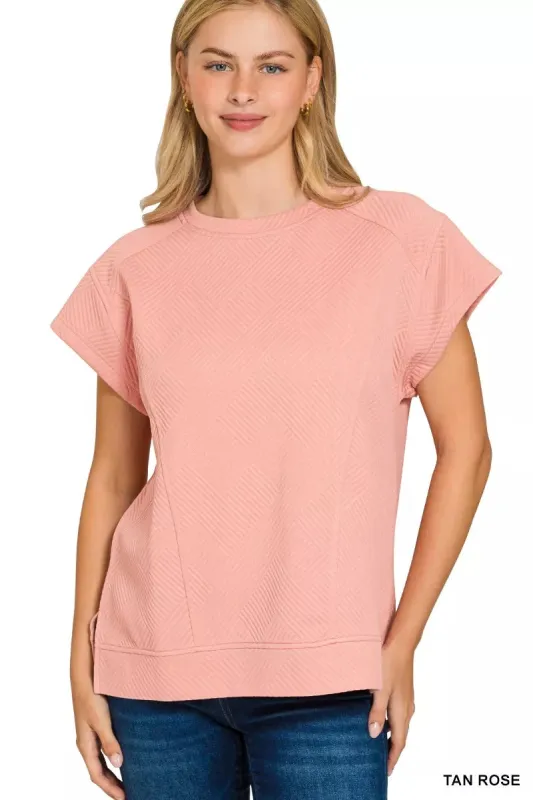 Zenana Textured Knit Jacquard Short Sleeve Top sold by Charming Charlie
