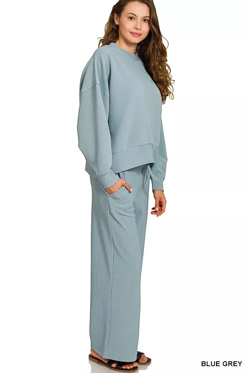 Zenana Ribbed Round Neck Pullover and Drawstring Pants Set sold by Charming Charlie product image thumbnail 2