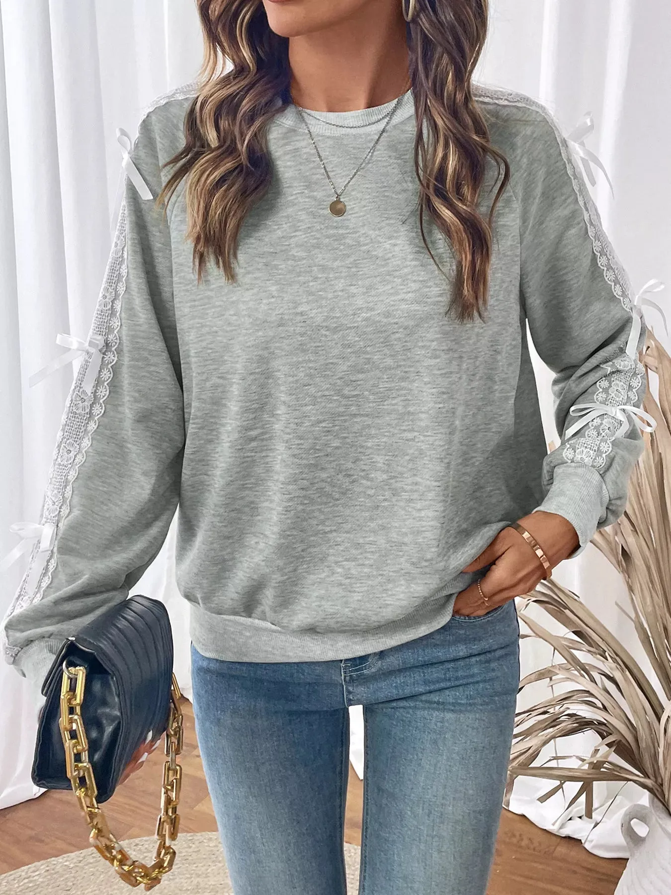 Lace Detail Round Neck Sweatshirt sold by Charming Charlie product image thumbnail 2