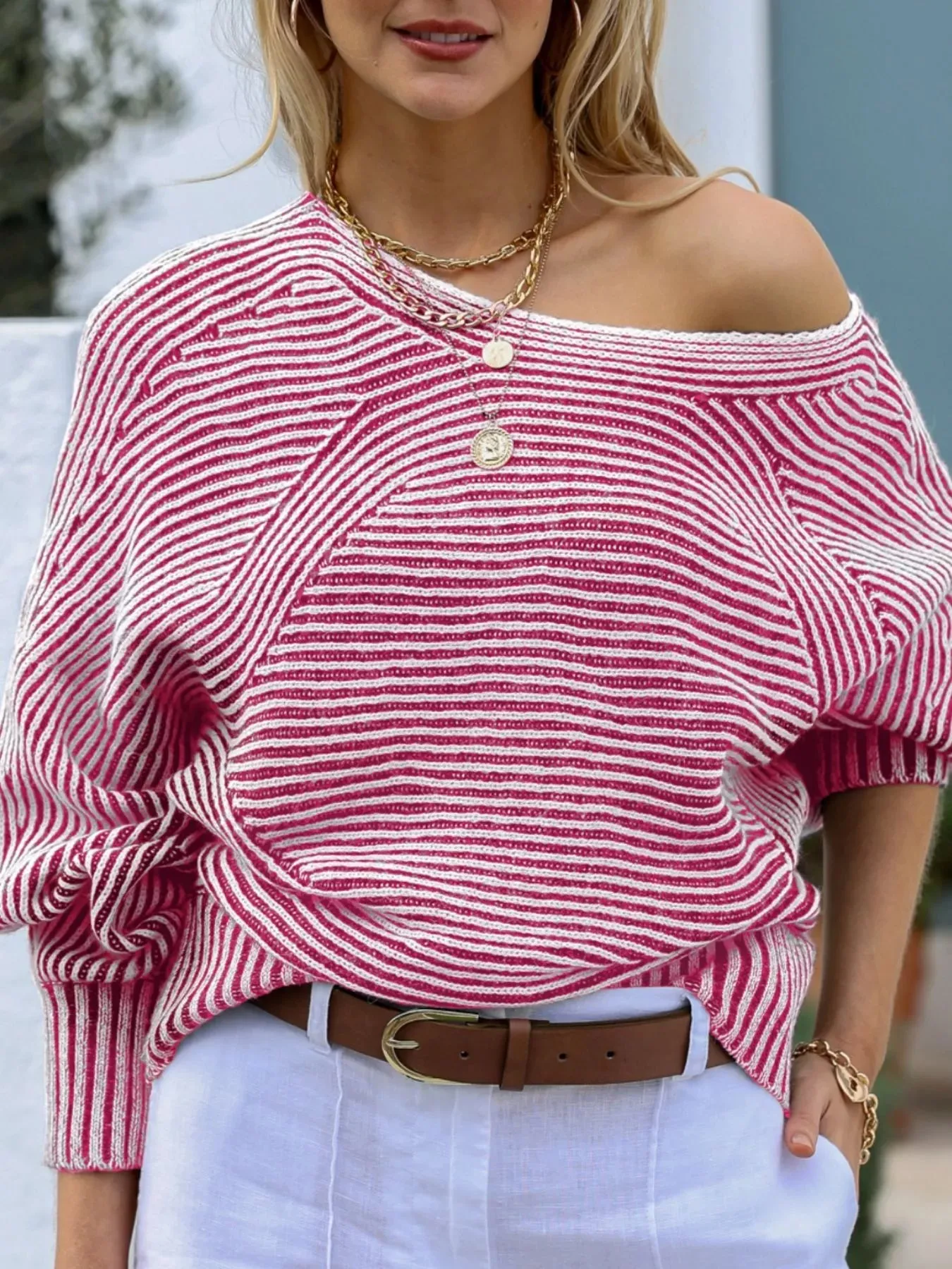 Striped Boat Neck Casual Sweater sold by Charming Charlie product image thumbnail 4