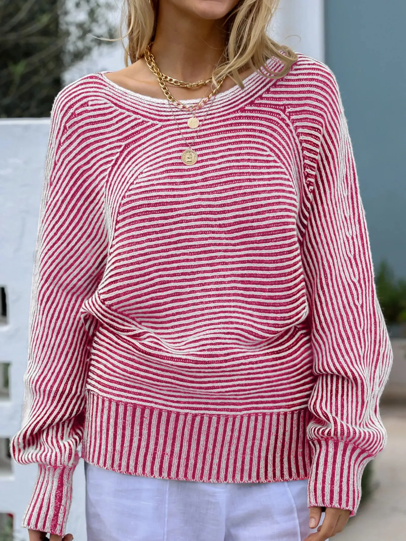 Striped Boat Neck Casual Sweater sold by Charming Charlie