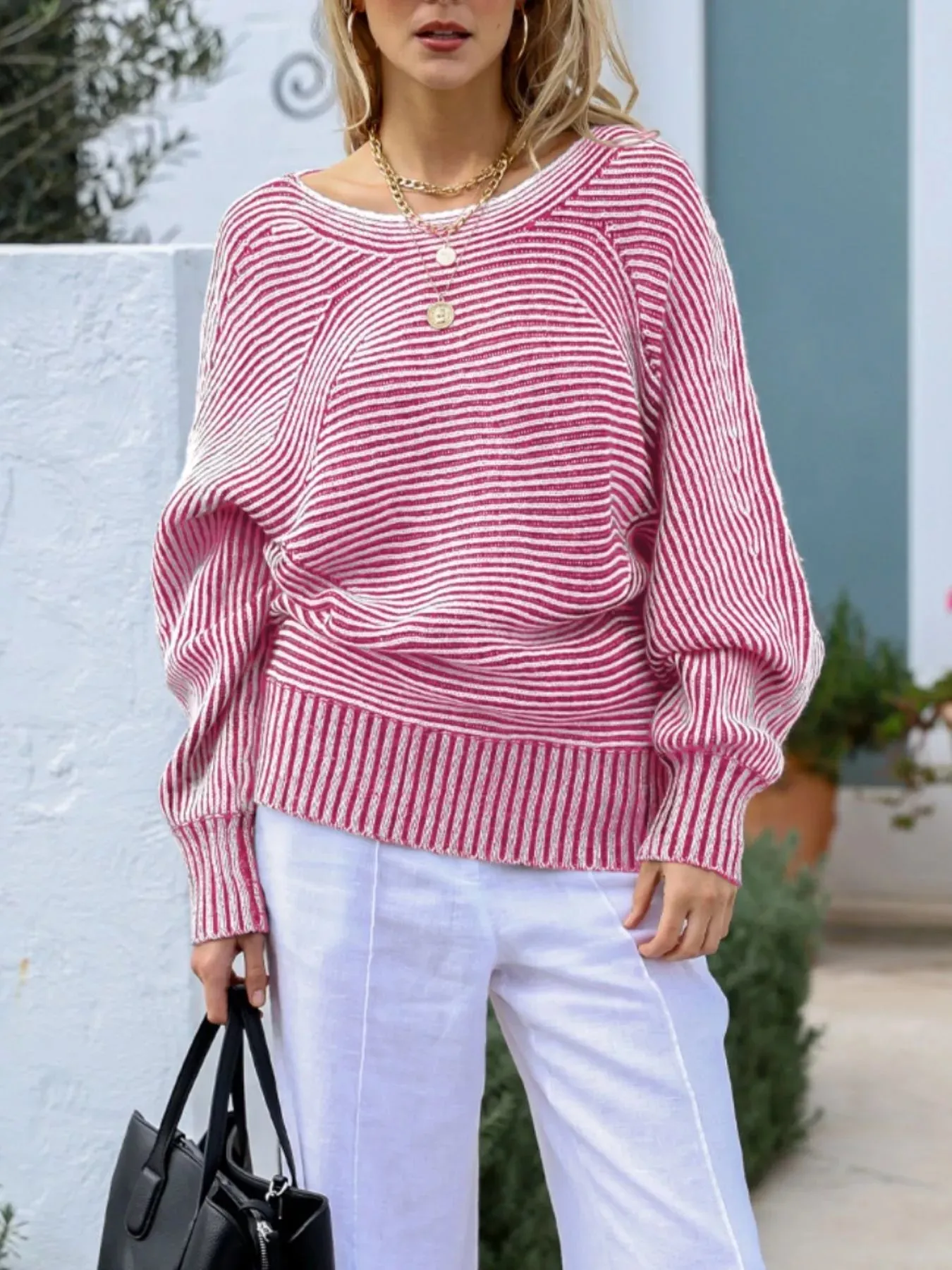 Striped Boat Neck Casual Sweater sold by Charming Charlie product image thumbnail 5