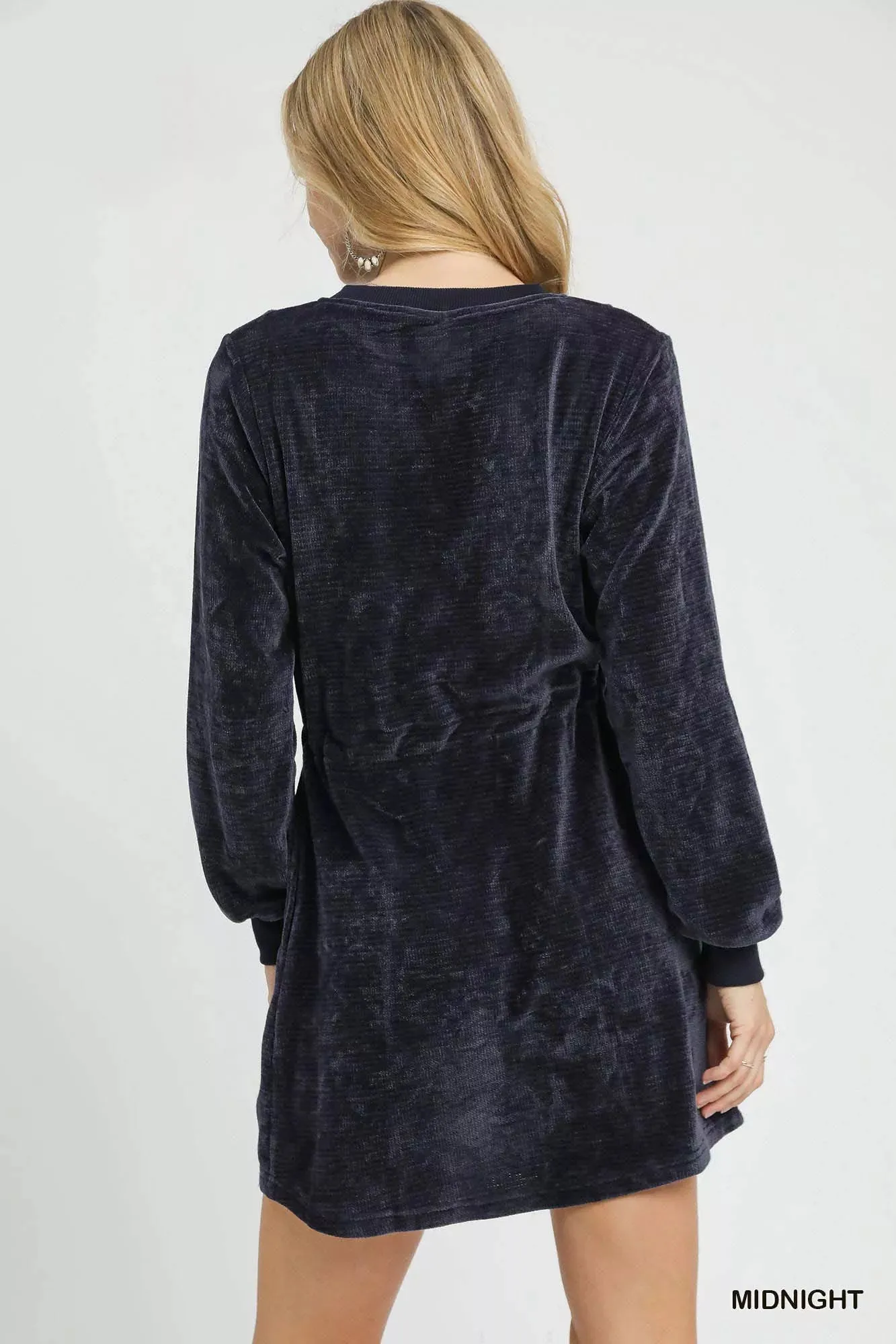 Umgee Velour Drawstring Mini Dress with Long Sleeves sold by Charming Charlie product image thumbnail 3