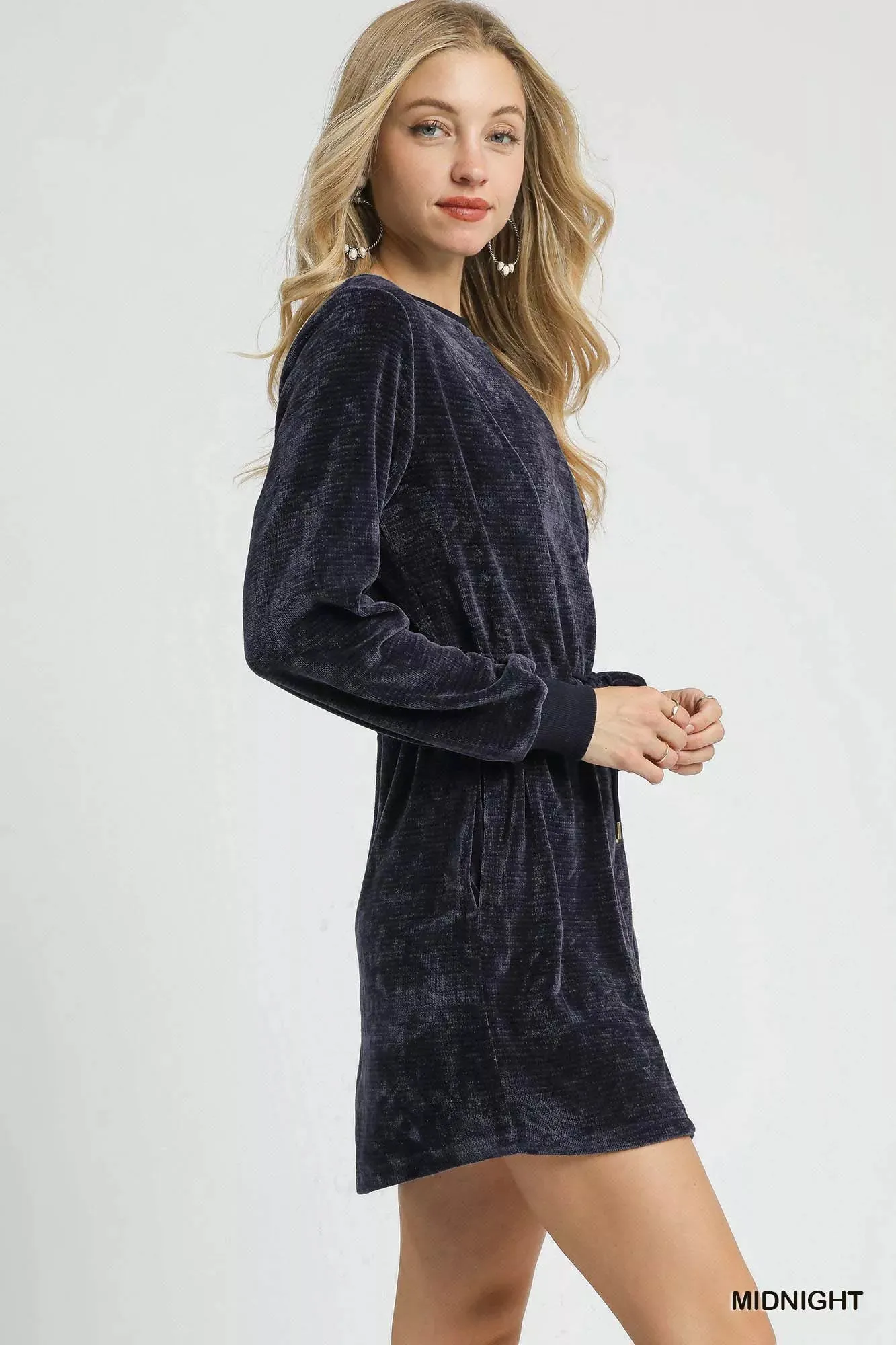 Umgee Velour Drawstring Mini Dress with Long Sleeves sold by Charming Charlie product image thumbnail 2