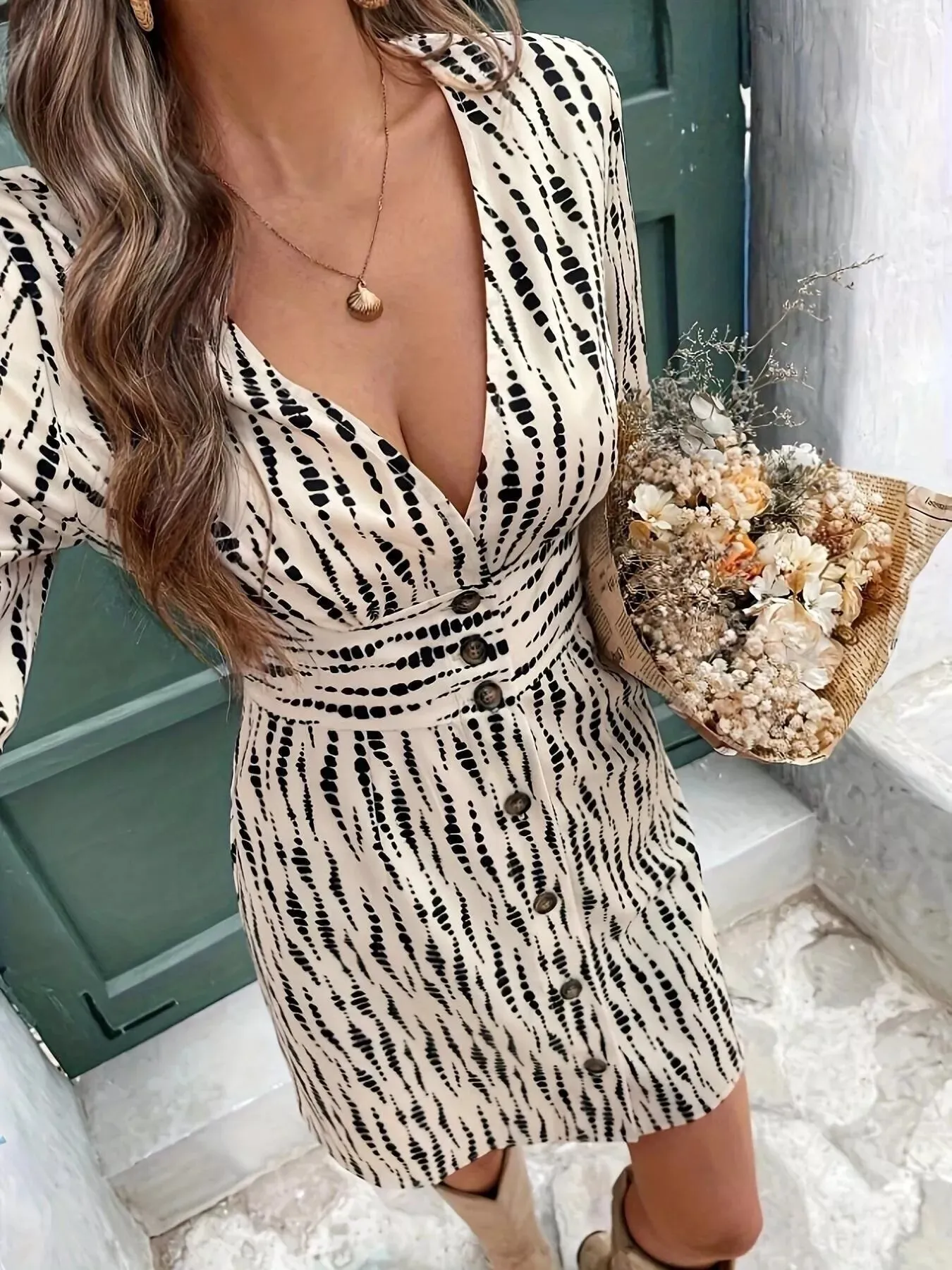 Button Front Flounce Sleeve Dress sold by Charming Charlie product image thumbnail 2