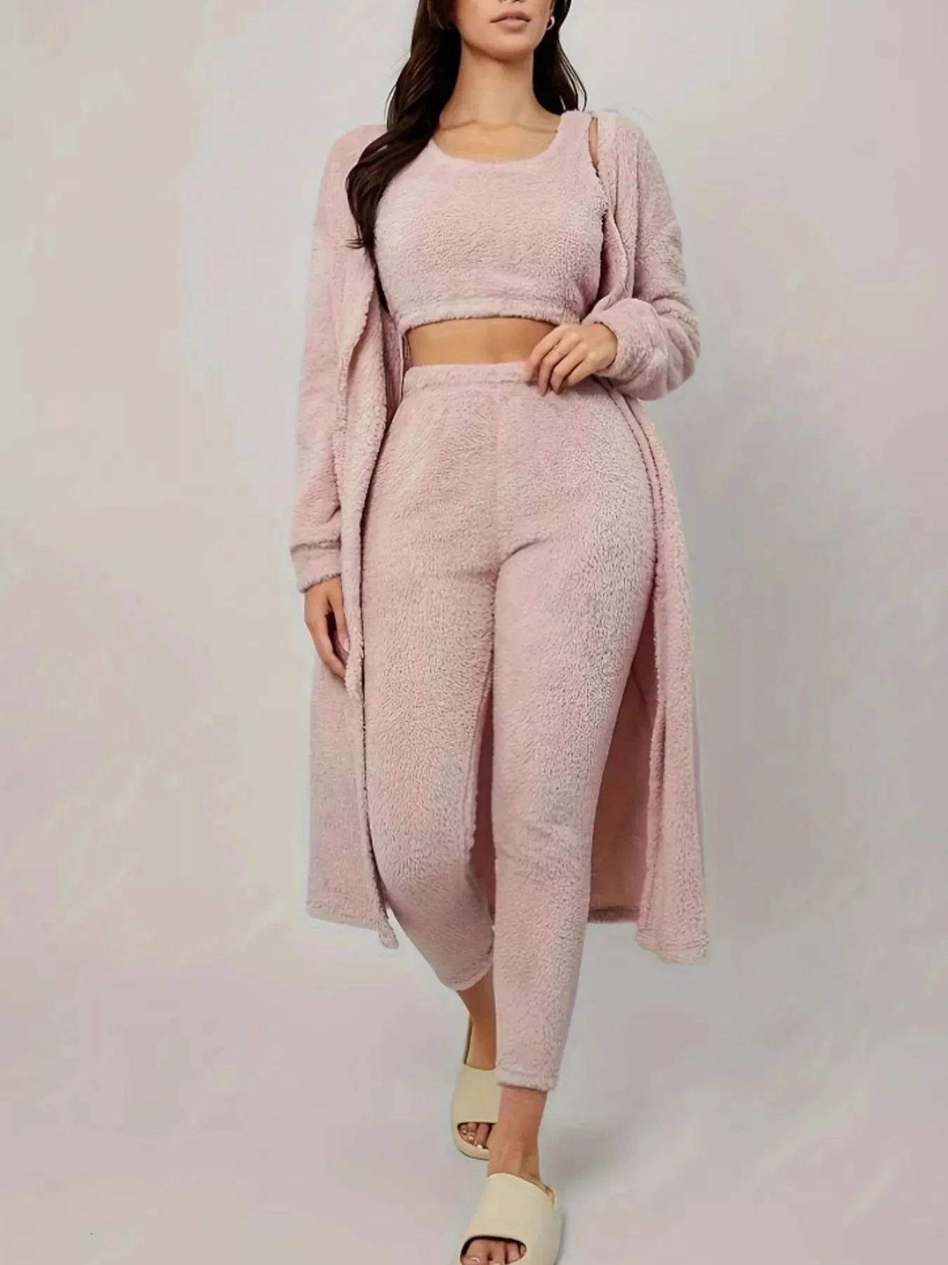 Fuzzy Tank Long Sleeve Cardigan and Pants 3-Piece Lounge Set sold by Charming Charlie