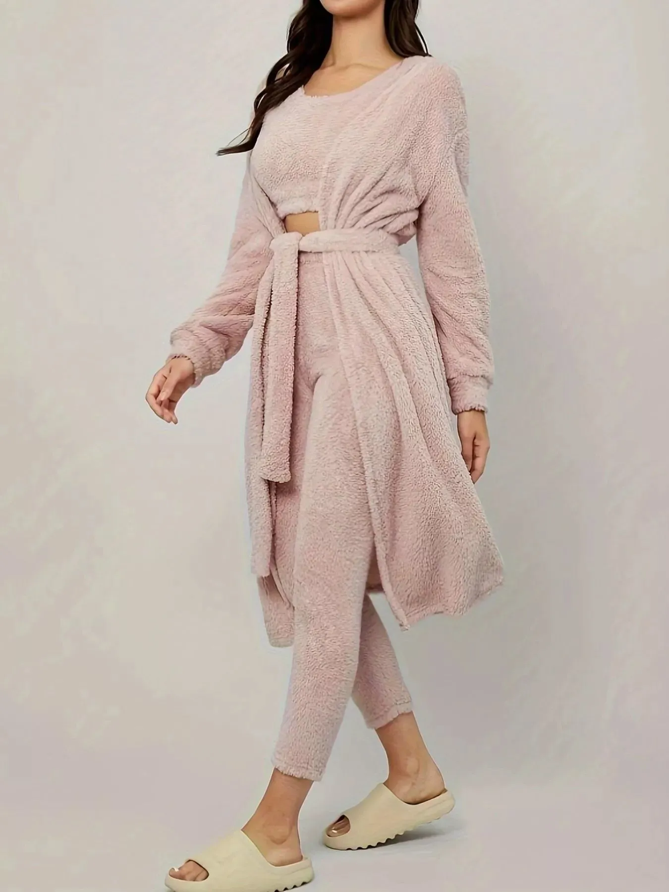 Fuzzy Tank Long Sleeve Cardigan and Pants 3-Piece Lounge Set sold by Charming Charlie product image thumbnail 3