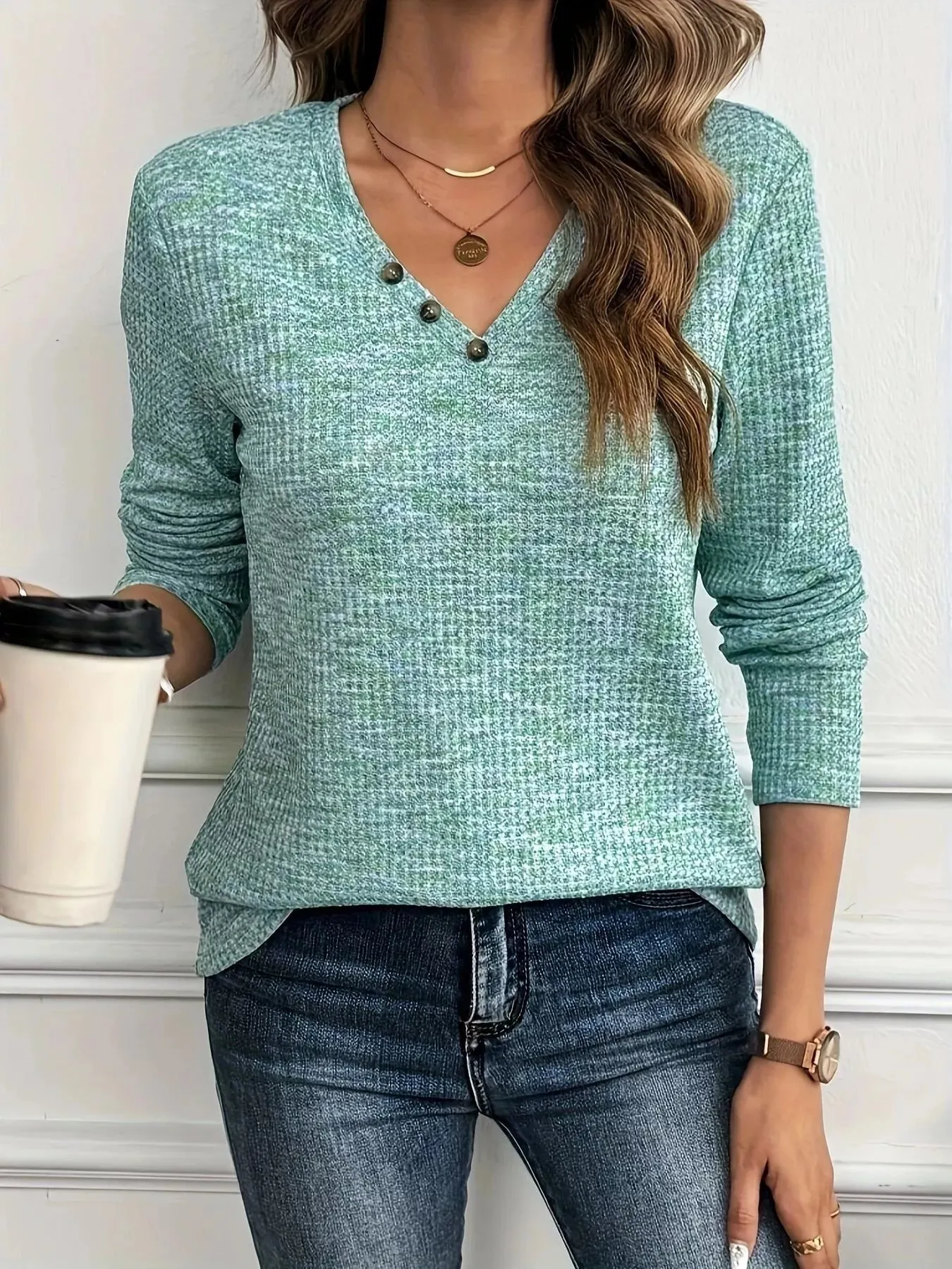 Decor Button V-Neck Long Sleeve Top sold by Charming Charlie product image thumbnail 2