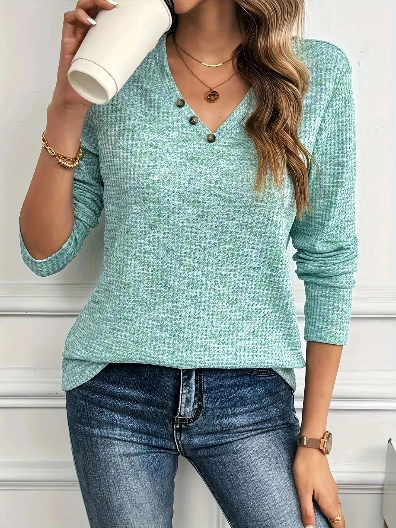 Decor Button V-Neck Long Sleeve Top sold by Charming Charlie product image thumbnail 3