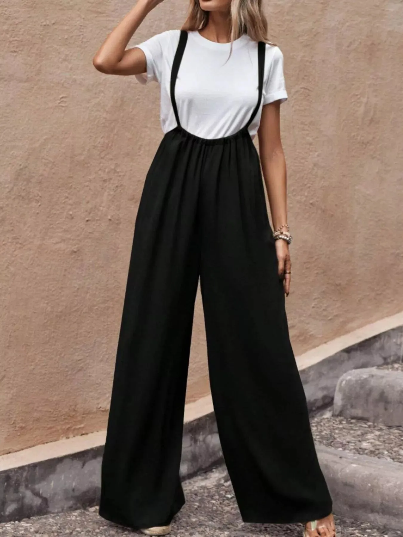 Wide Leg Suspender Overalls sold by Charming Charlie