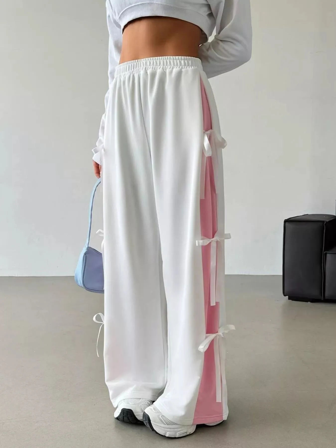 Side Tie Contrast Wide Leg Pants sold by Charming Charlie product image thumbnail 3
