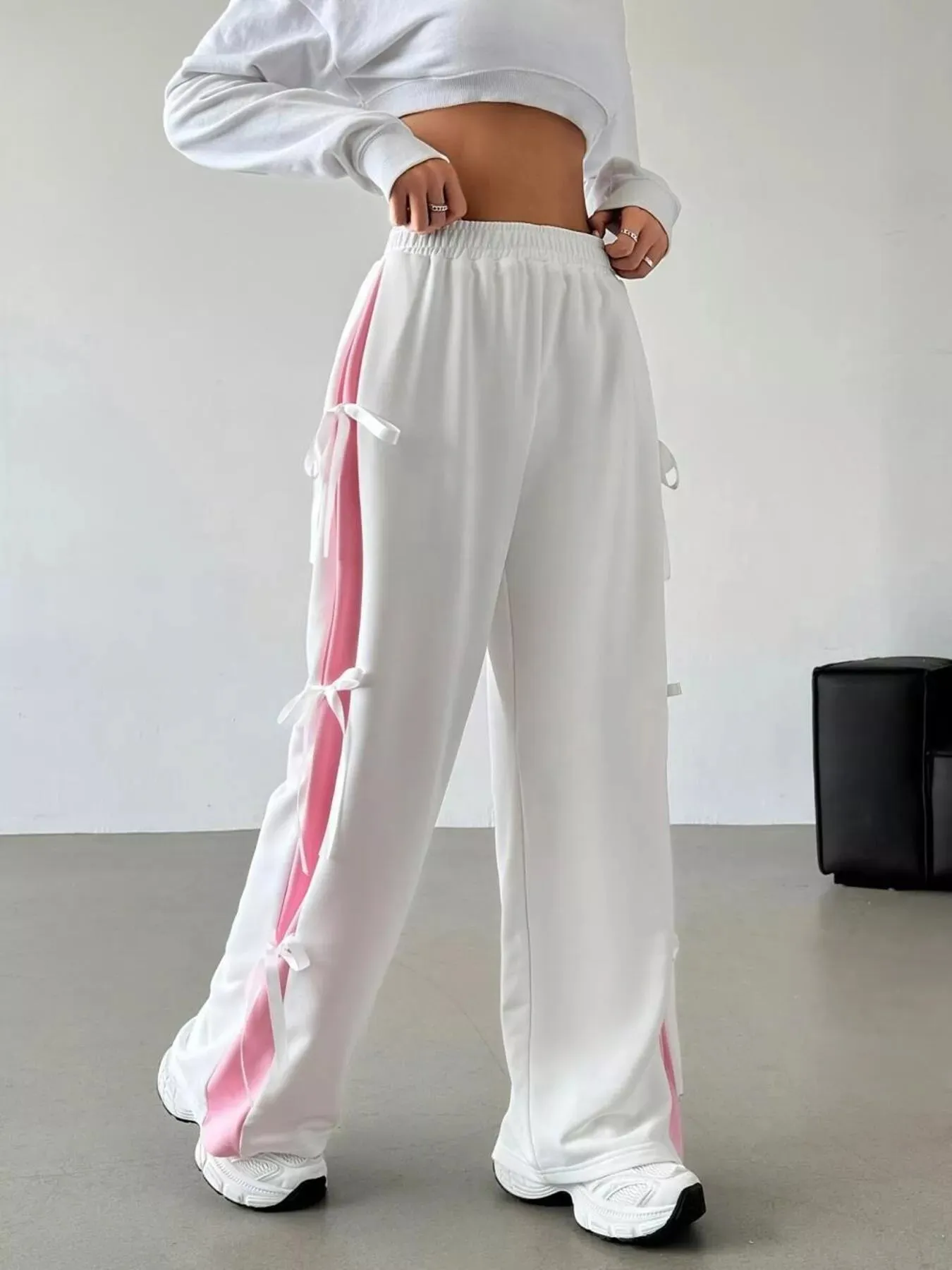 Side Tie Contrast Wide Leg Pants sold by Charming Charlie product image thumbnail 4