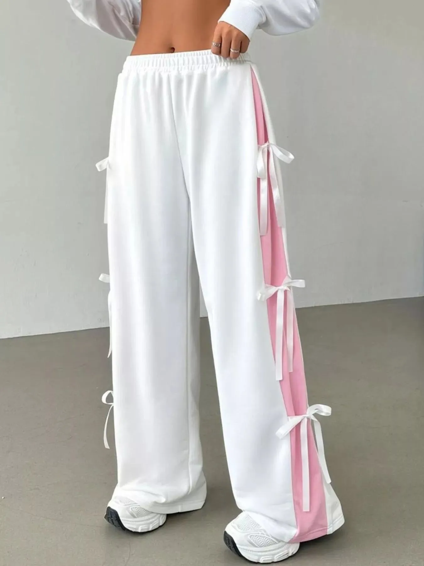 Side Tie Contrast Wide Leg Pants sold by Charming Charlie