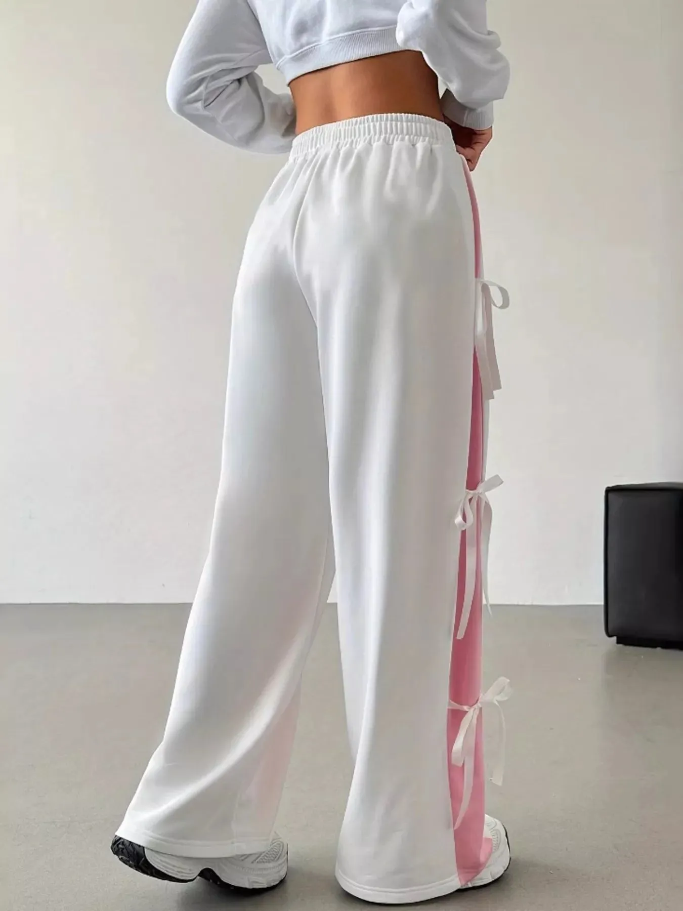 Side Tie Contrast Wide Leg Pants sold by Charming Charlie product image thumbnail 5