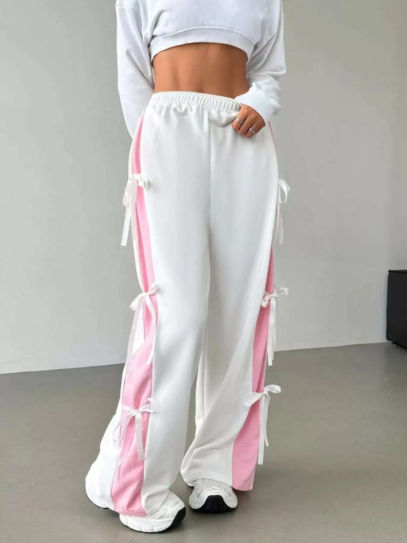Side Tie Contrast Wide Leg Pants sold by Charming Charlie product image thumbnail 2