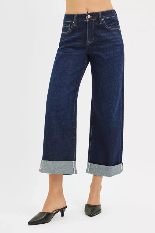 RISEN Mid Rise Fit Ankle Wide Roll Up Jeans sold by Charming Charlie