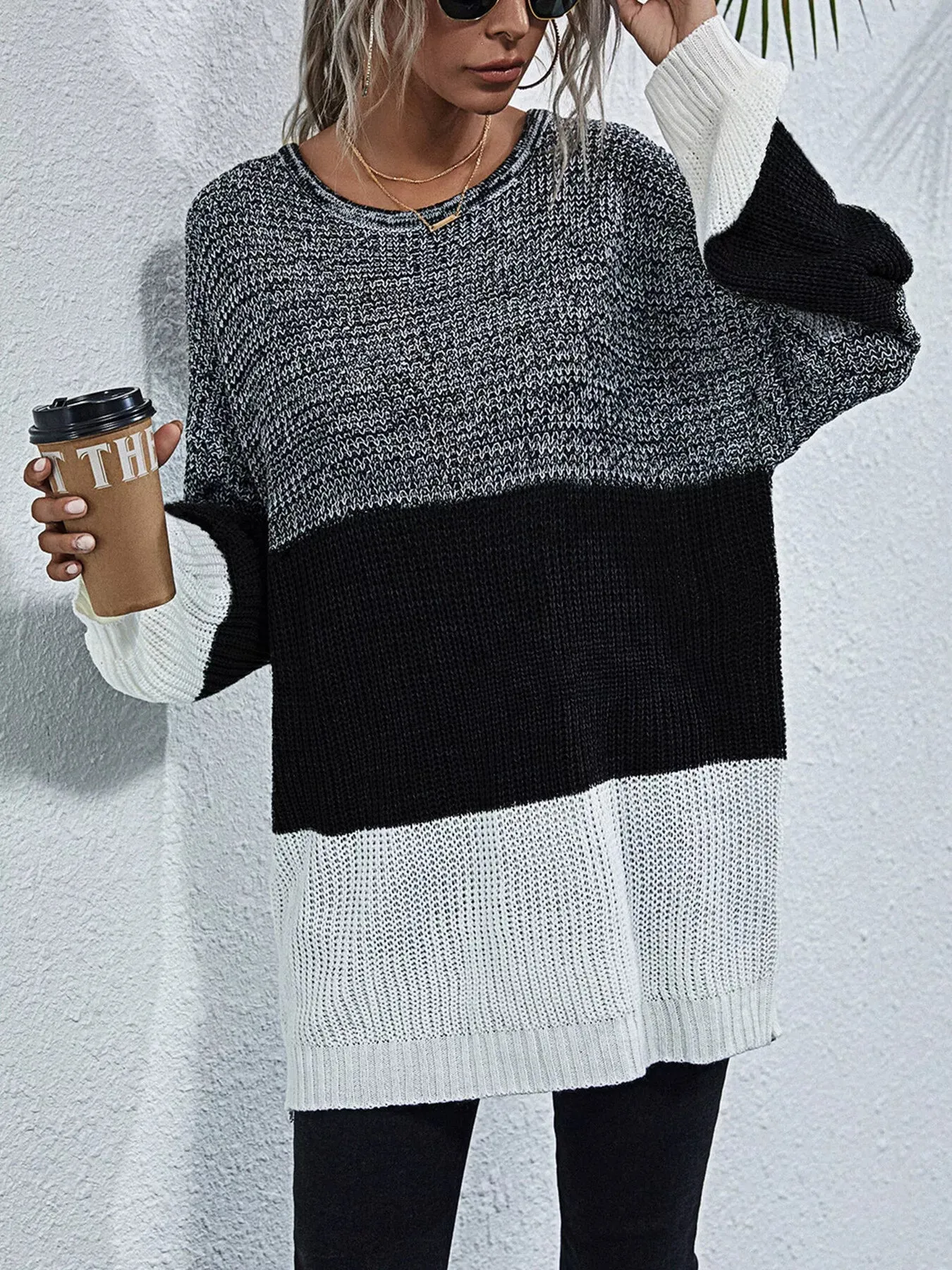 Color Block Round Neck Oversized Sweater sold by Charming Charlie