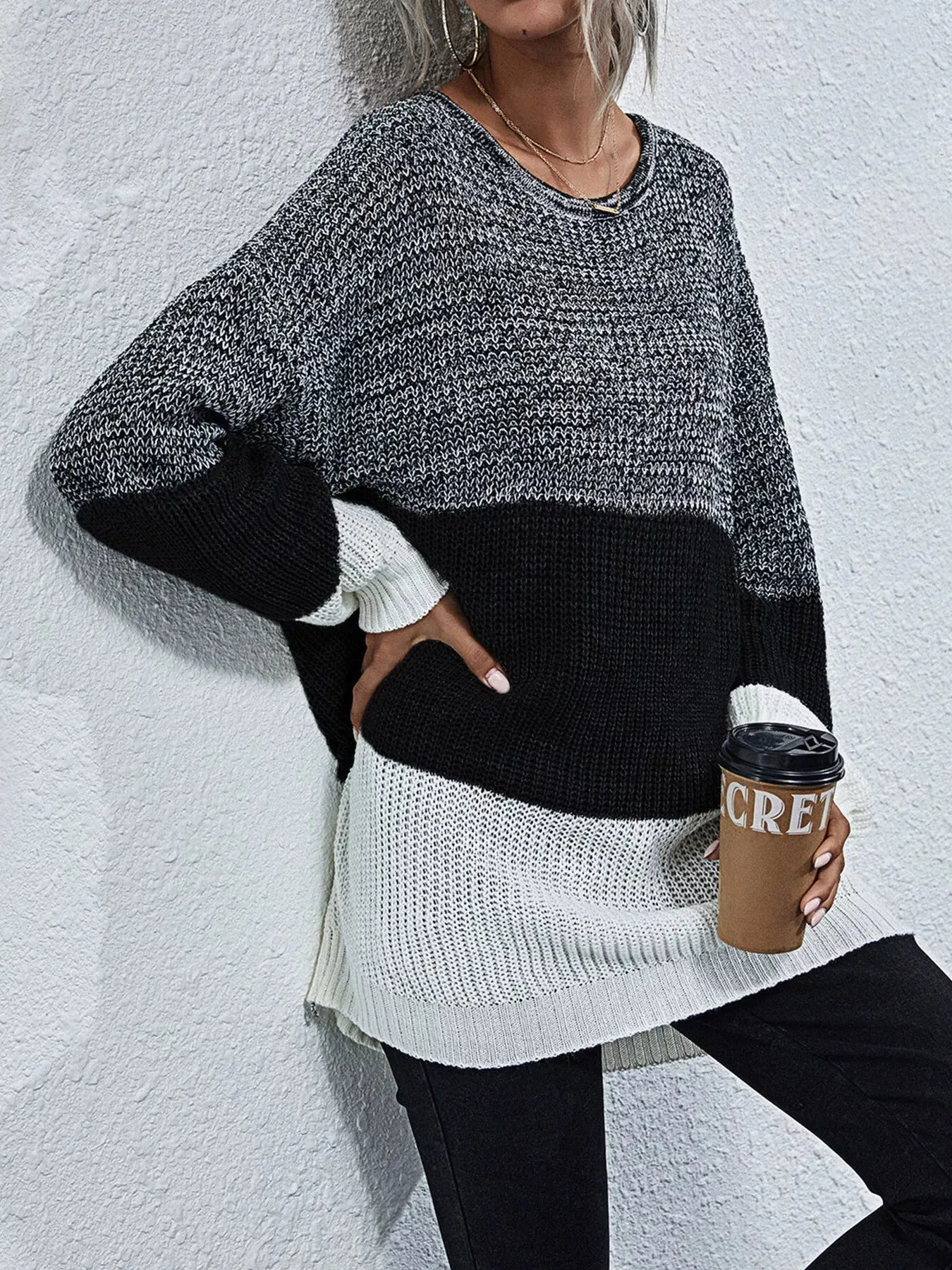 Color Block Round Neck Oversized Sweater sold by Charming Charlie product image thumbnail 2